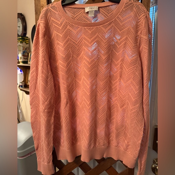 LOFT Sweaters - LOFT Peach Chevron Open-Knit Crewneck Sweater
